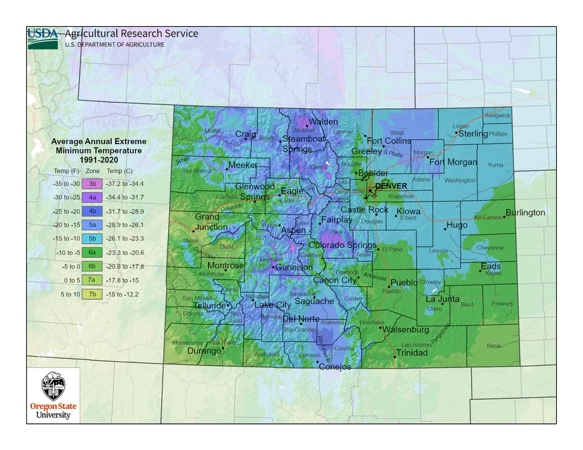 USDA Plant Hardiness Zone Map for Colorado