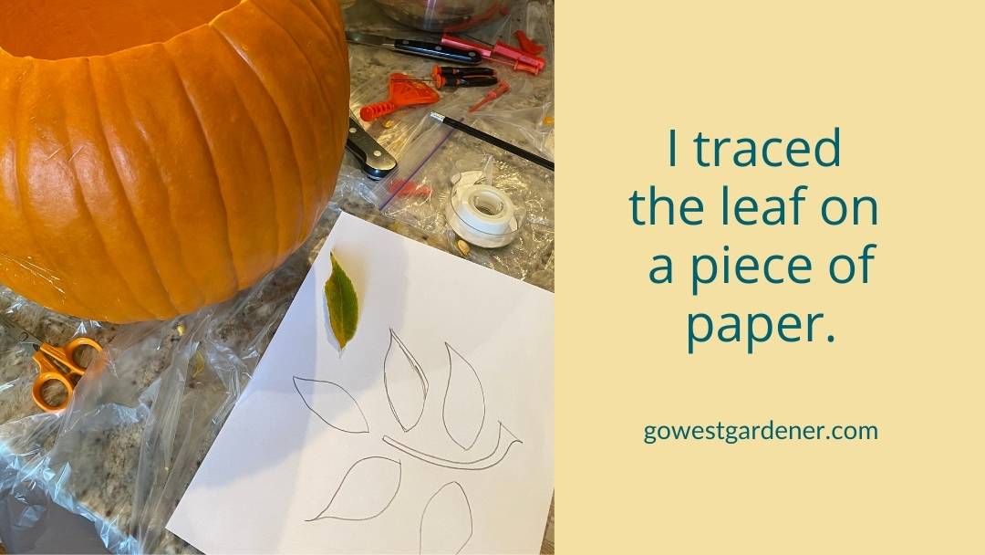 I traced the leaf on a piece of paper to create a stencil for the pumpkin planter.