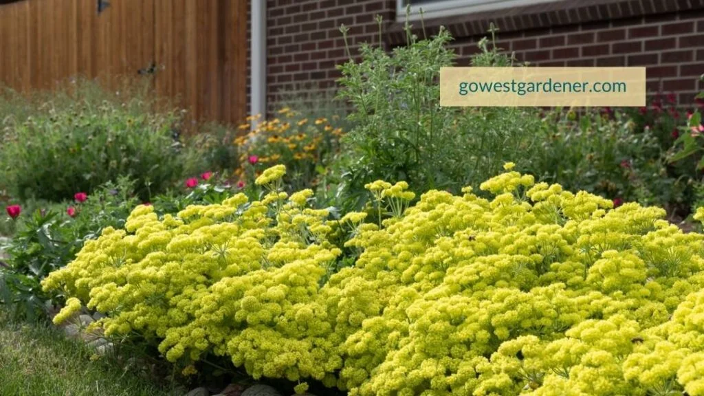 Early summer view of a pollinator garden with native plants in Denver, Colorado