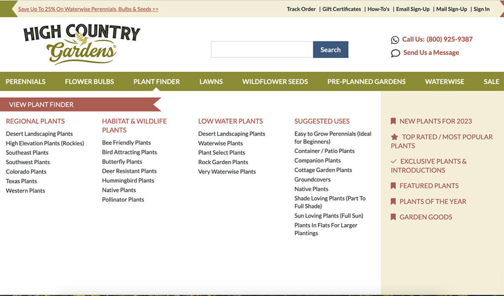 A search tool to find waterwise plants for Colorado